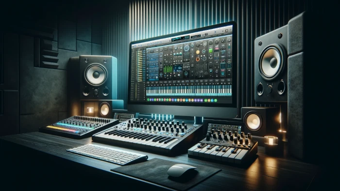 vibrant and modern essence of a digital home studio for music production