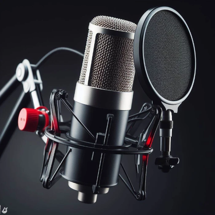 A microphone with an anti-pop filter in front of it