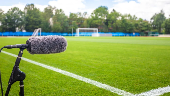 Shotgun microphone at the soccer stadium