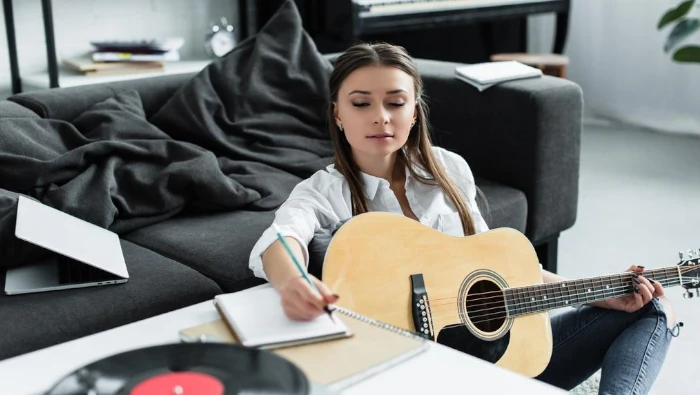 woman composing a music